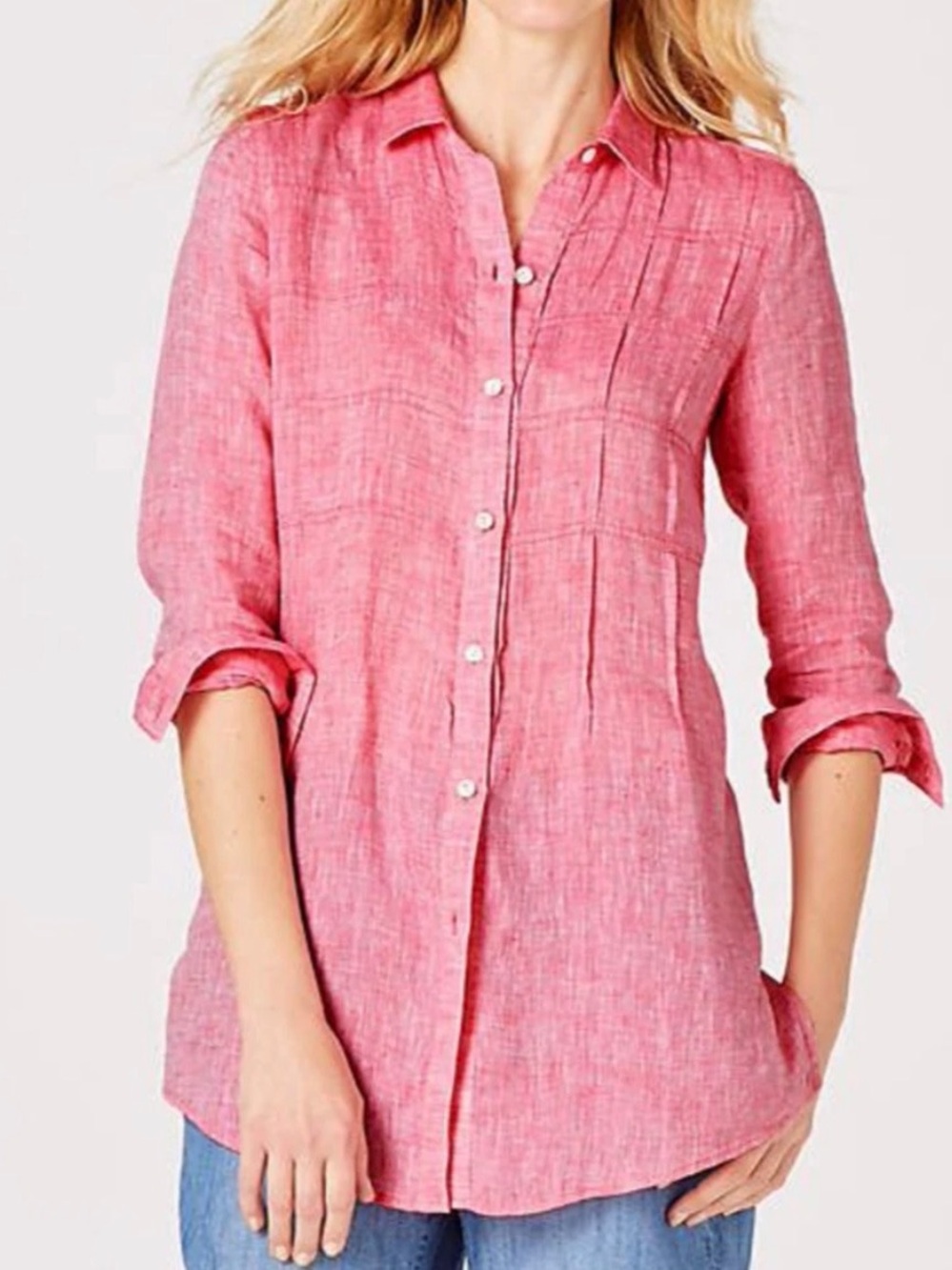 J Jill Love 100% Linen Button Up Blouse Top Shirt Womens Medium Pink Red